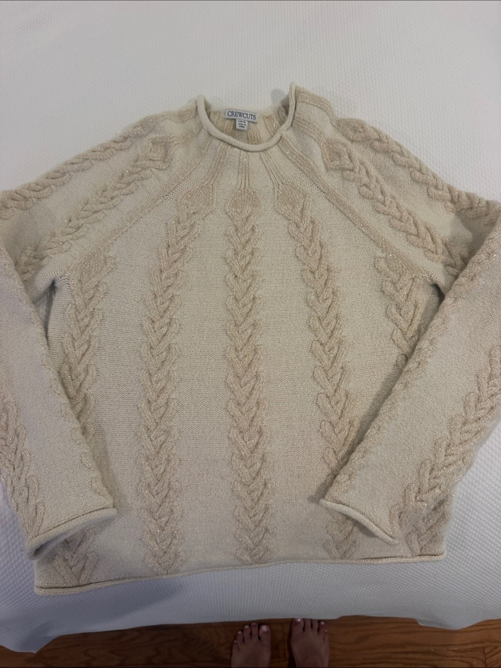 Crewcuts Cream Cable Knit Crewneck Sweater